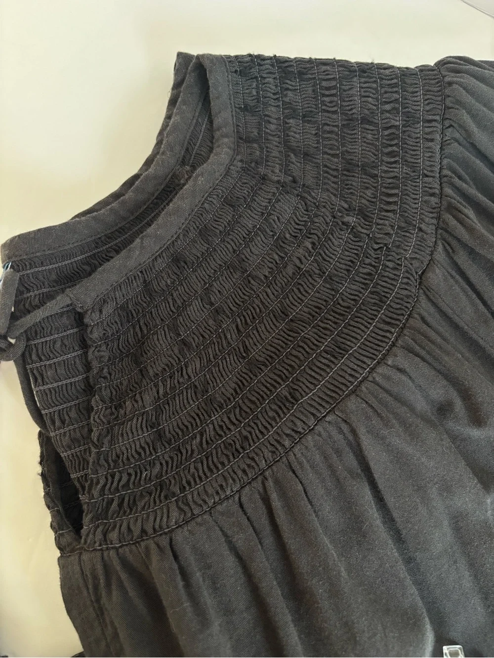 Old Navy Smocked Peasant Blouse XXL Gray Tassel Tie Boho Cotton Blend Top